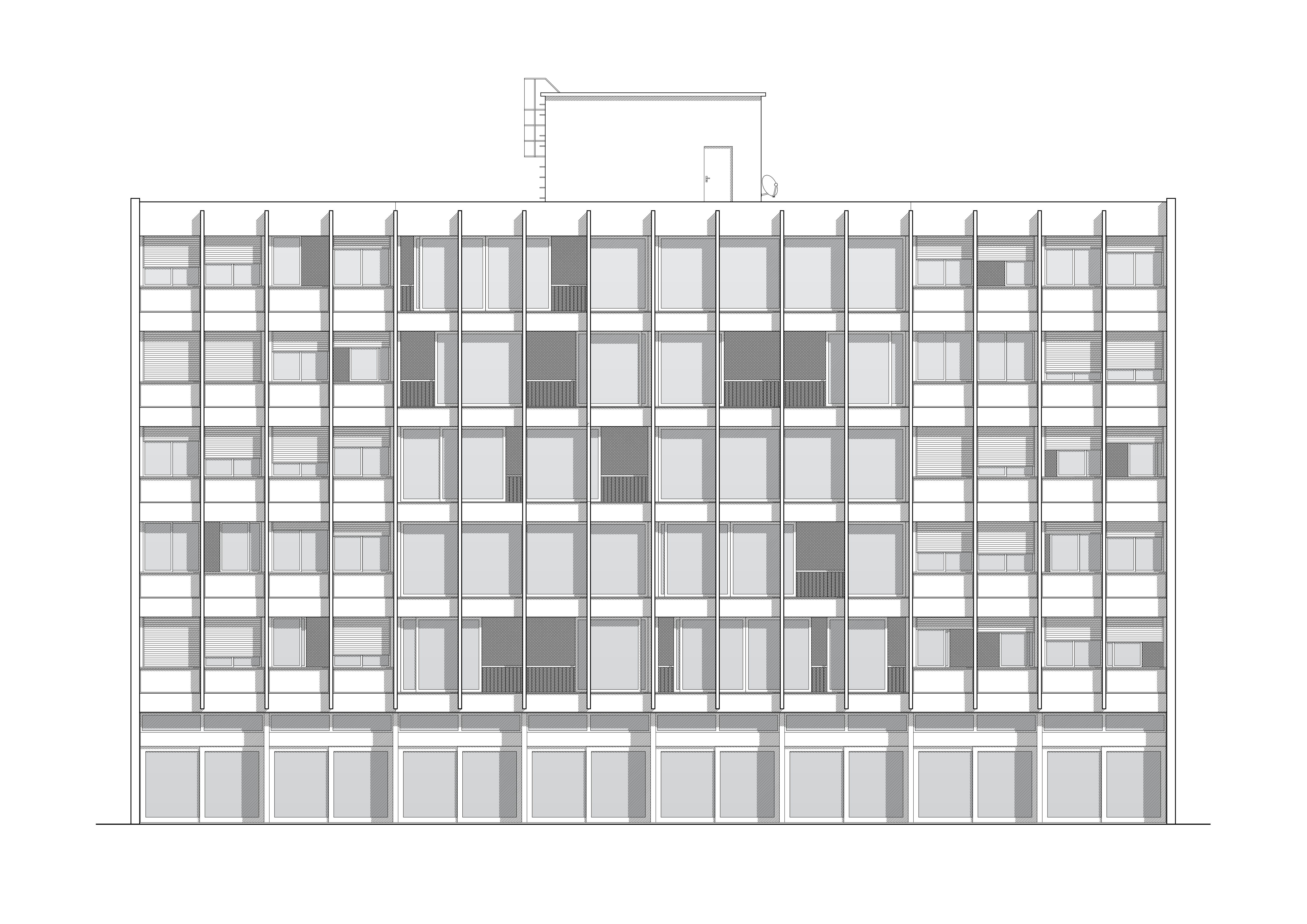 Architectural elevation of the Helvetia building